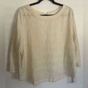 S34 NWT Treasure & Bond Size XL Cream 3/4 Sleeve Bow Tie Back Boxy Blouse